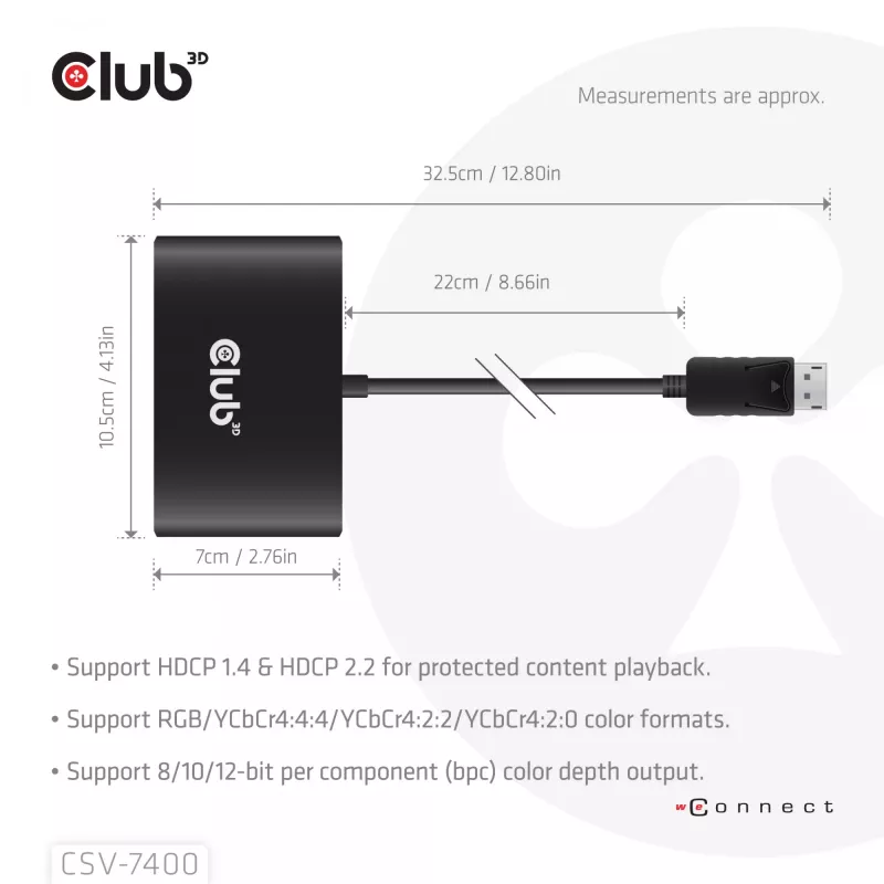 CLUB3D Quad DisplayPort™ Hub – 4 x 4K izšķirtspēja @ 30Hz, MST atbalsts