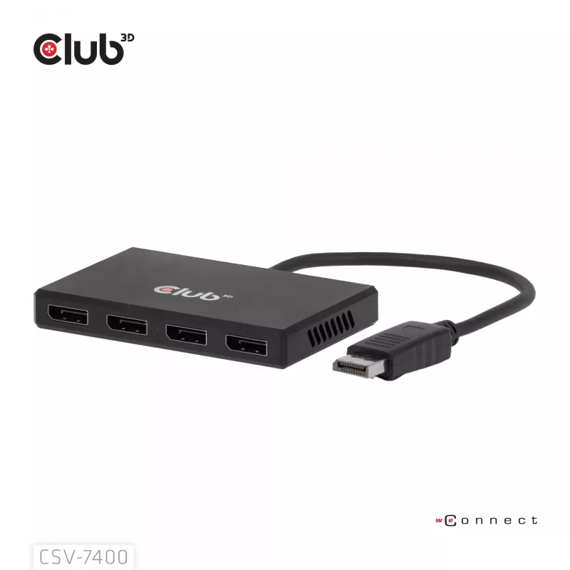 CLUB3D Quad DisplayPort™ Hub – 4 x 4K izšķirtspēja @ 30Hz, MST atbalsts