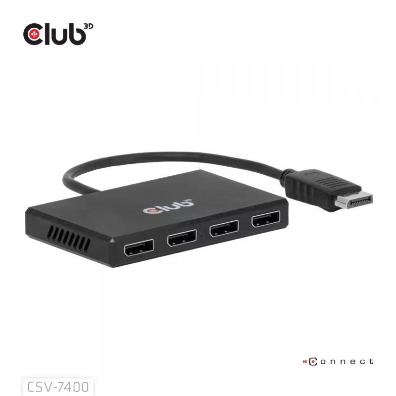 CLUB3D Quad DisplayPort™ Hub – 4 x 4K izšķirtspēja @ 30Hz, MST atbalsts