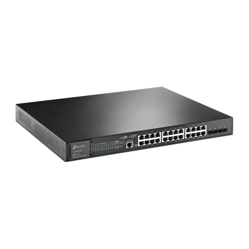 TP-Link Omada 24 portu Gigabitu un 4 portu 10GE SFP+ L2+ pārvaldāms slēdzis ar 24 portu PoE+