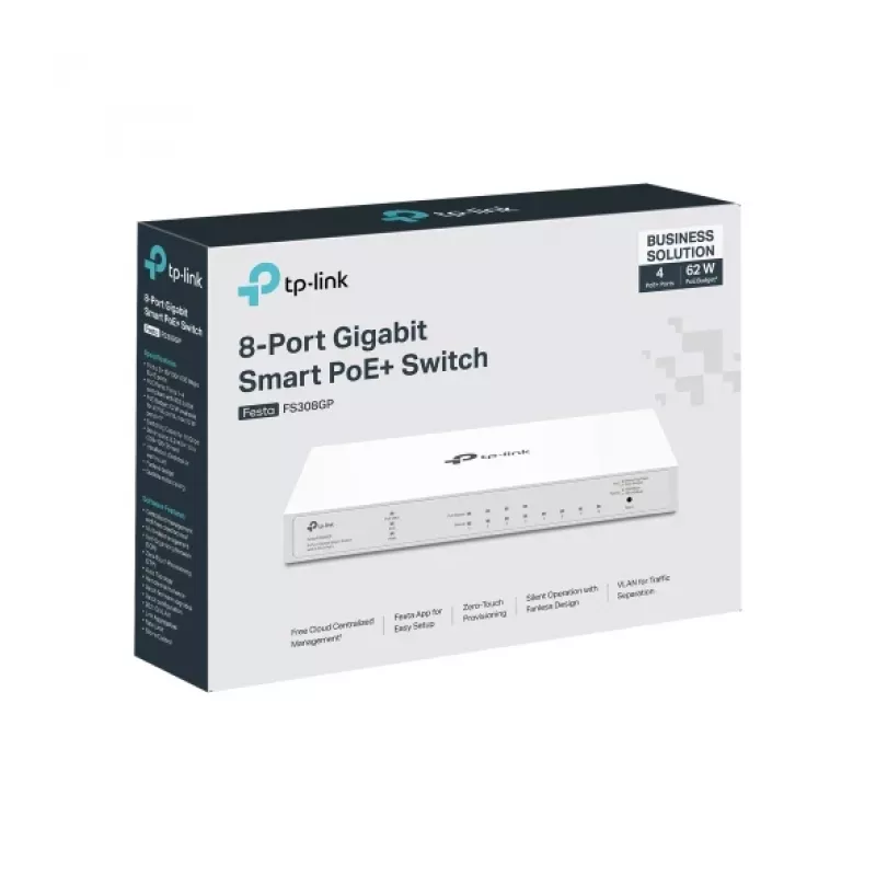 TP-Link FESTA FS308GP tīkla slēdzis, pārvaldīts, Gigabit Ethernet (10/100/1000), Power over Ethernet (PoE), balts