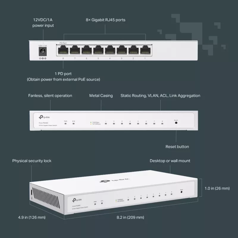 TP-Link Festa FS308G Pārvaldīts L2/L2+ Gigabitu Ethernet (10/100/1000) Power over Ethernet (PoE) Balts
