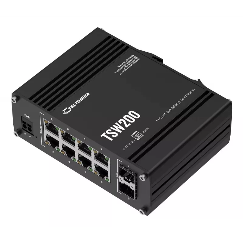 TELTONIKA TSW200 Rūpnieciskais neuzraudzītais PoE+ Gigabitu Ethernet slēdzis