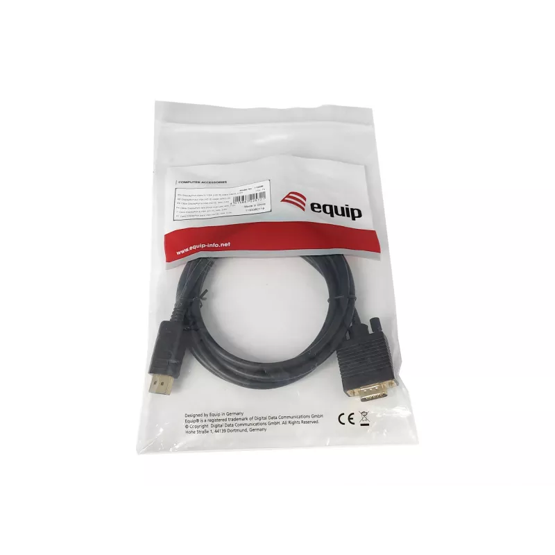 Equip DisplayPort vīriešu uz VGA (HD15) vīriešu kabelis, 2 m, VGA (D-Sub), DisplayPort, vīriešu, vīriešu, taisns