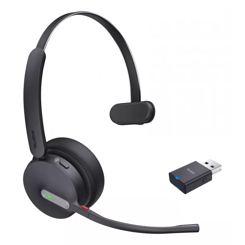 Yealink WH64 Hybrid Mono Teams austiņas, bezvadu, galvas saite, birojam/zvanu centram, Micro-USB, Bluetooth, melna