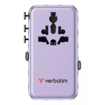 Verbatim Charge 'n' Travel 70W 2C izvelkams universāls ceļojumu adapteris, violets