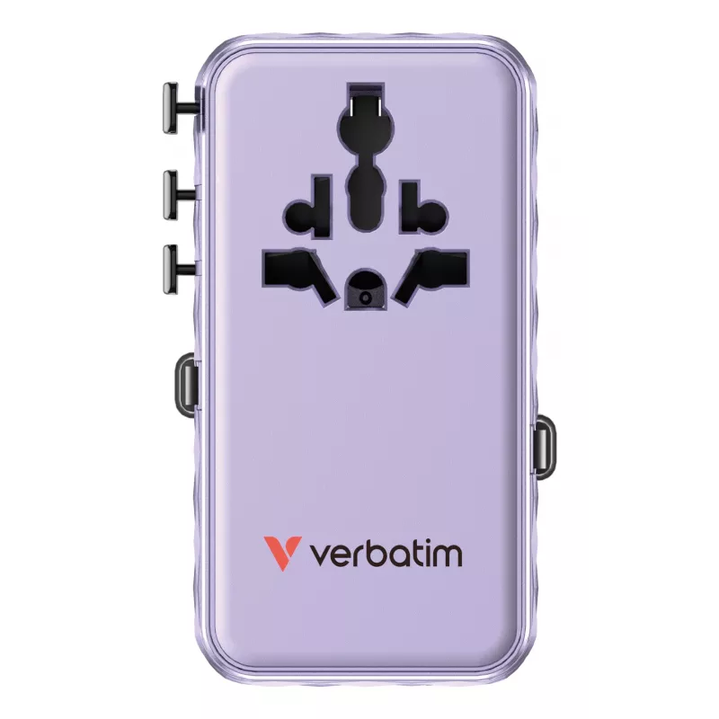 Verbatim Charge 'n' Travel 70W 2C izvelkams universāls ceļojumu adapteris, violets