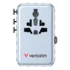 Verbatim Charge 'n' Travel 100W universāls ceļojumu adapteris ar ievelkamu kabeli, zils