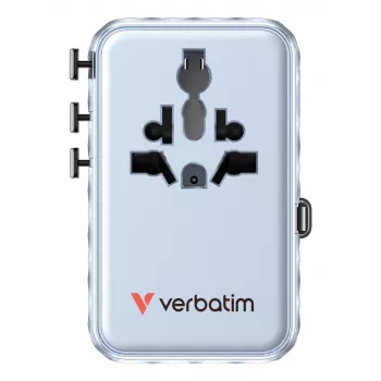 Verbatim Charge 'n' Travel 100W universāls ceļojumu adapteris ar ievelkamu kabeli, zils