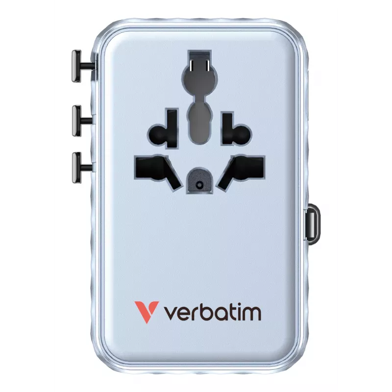 Verbatim Charge 'n' Travel 100W universāls ceļojumu adapteris ar ievelkamu kabeli, zils