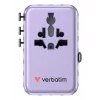 Verbatim Charge 'n' Travel 100W universāls ceļojumu adapteris ar ievelkamu kabeli, violets