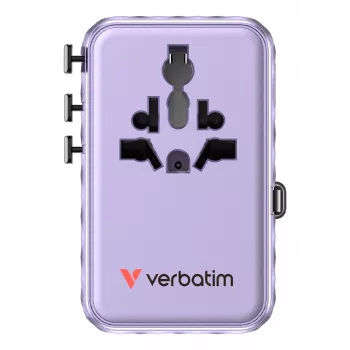Verbatim Charge 'n' Travel 100W universāls ceļojumu adapteris ar ievelkamu kabeli, violets
