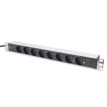 DIGITUS 1U Alumīnijs PDU, rackmountable rated power: 16A, 4000W, 250VAC 50/60Hz, 8x safety outlets