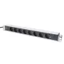 DIGITUS 1U Alumīnijs PDU, rackmountable rated power: 16A, 4000W, 250VAC 50/60Hz, 8x safety outlets