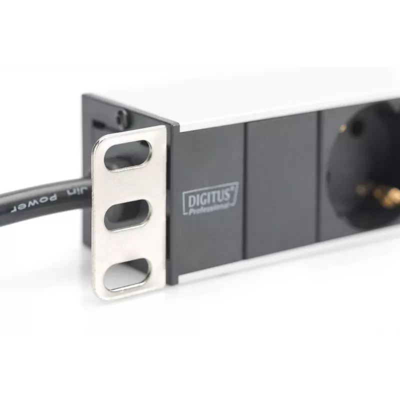 DIGITUS 1U Alumīnijs PDU, rackmountable rated power: 16A, 4000W, 250VAC 50/60Hz, 8x safety outlets