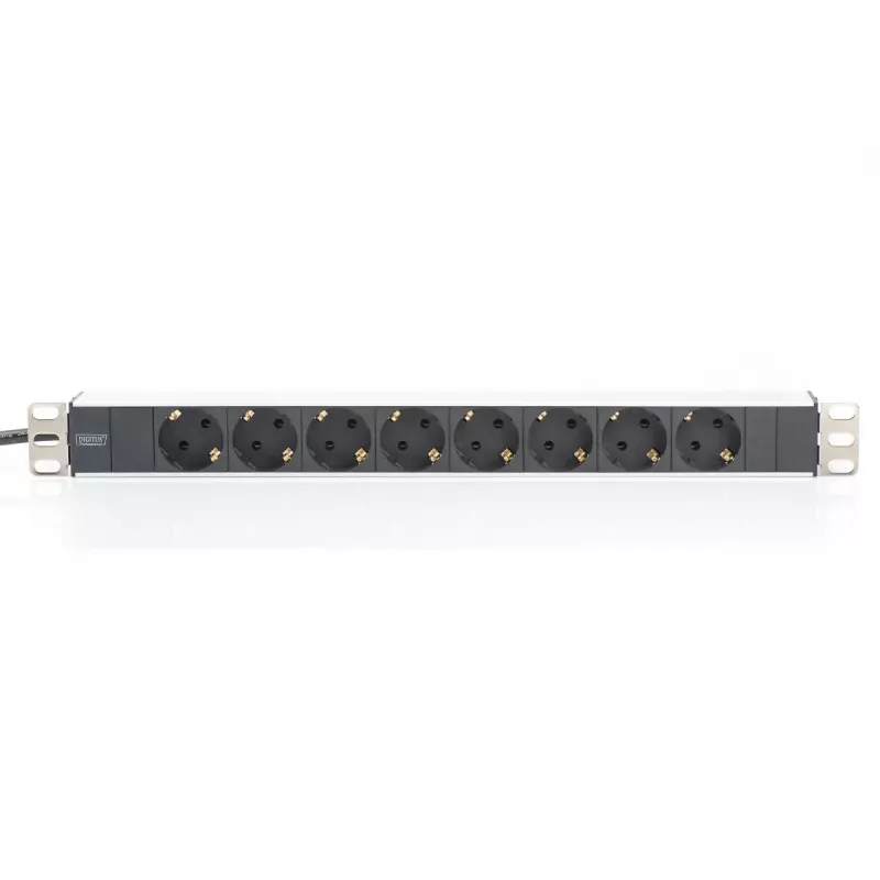 DIGITUS 1U Alumīnijs PDU, rackmountable rated power: 16A, 4000W, 250VAC 50/60Hz, 8x safety outlets
