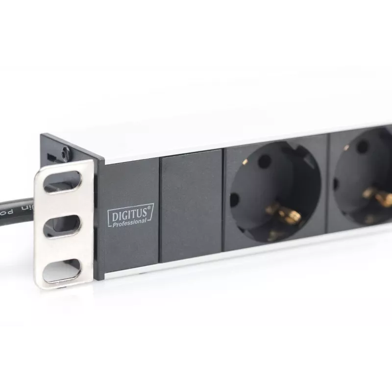 DIGITUS 1U Alumīnijs PDU, rackmountable rated power: 16A, 4000W, 250VAC 50/60Hz, 8x safety outlets