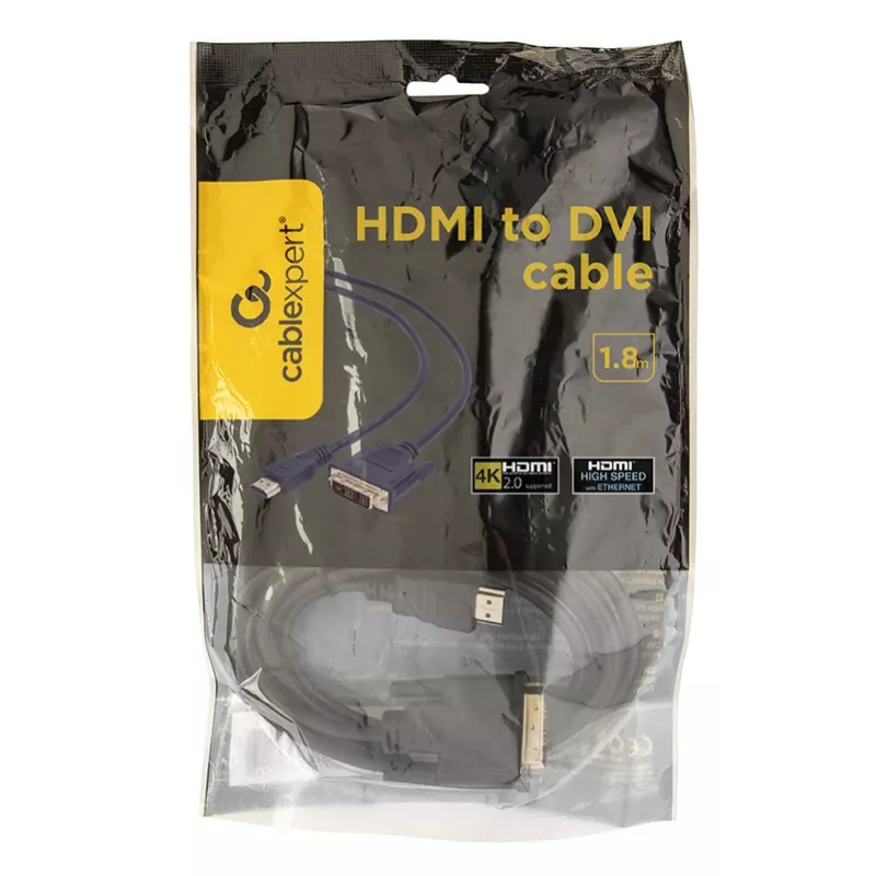GEMBIRD HDMI uz DVI vīrišķais-vīrišķais kabelis ar zeltītiem savienotājiem 2,0 m lieltirgotāja iepakojumā