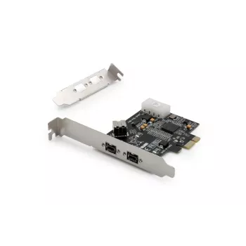 DIGITUS IEEE 1394b saskarnes karte, PCI-e ar 3 pieslēgvietām, 2x 9 kontaktu ārējā +1x 9 kontaktu iekšējā