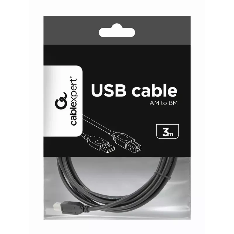 GEMBIRD USB 2.0 A-spraudnis B-spraudnis kabelis 3 m (10 pēdas) - melns/ vairumiepakojums (ccp-USB2-ambm-10)
