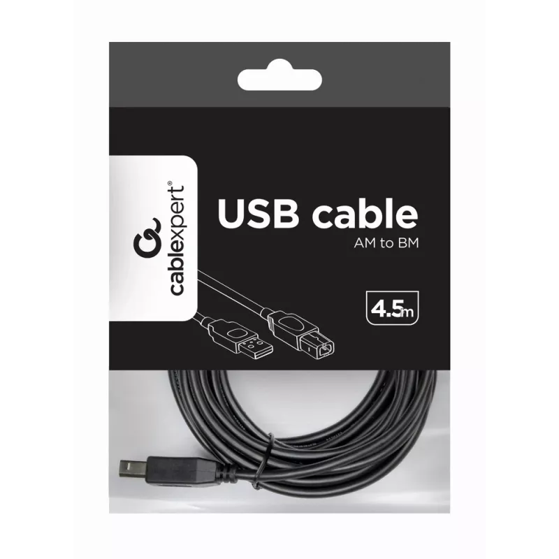 USB kabelis, Gembird 4.5m USB 2.0 A/B M, melns, vīrišķais/vīrišķais