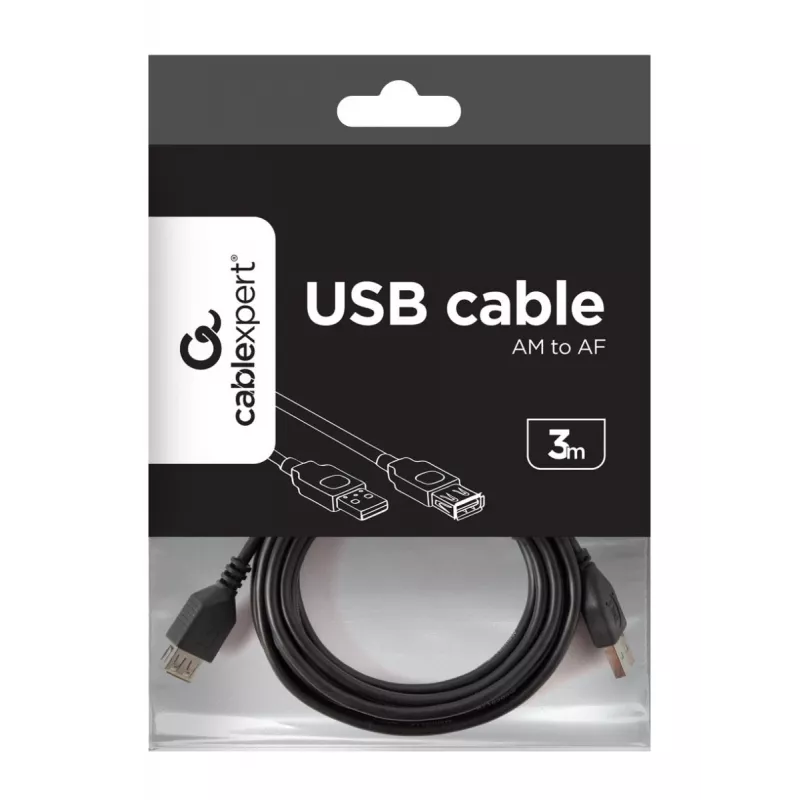 GEMBIRD USB 2.0 Type-A uz USB Type-A pagarinātāja kabelis (AM/AF), 1m - melns