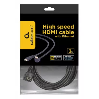 GEMBIRD High Speed HDMI kabelis ar Ethernet, 90 grādu uz augšu vērsts savienotājs, 3m
