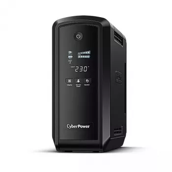 Nepārtrauktās barošanas avots CYBERPOWER CP900EPFCLCD — 0,9 kVA (540 W), 6 AC kontaktligzdas, LCD, tīrs sinusoidālais vilnis, tornis