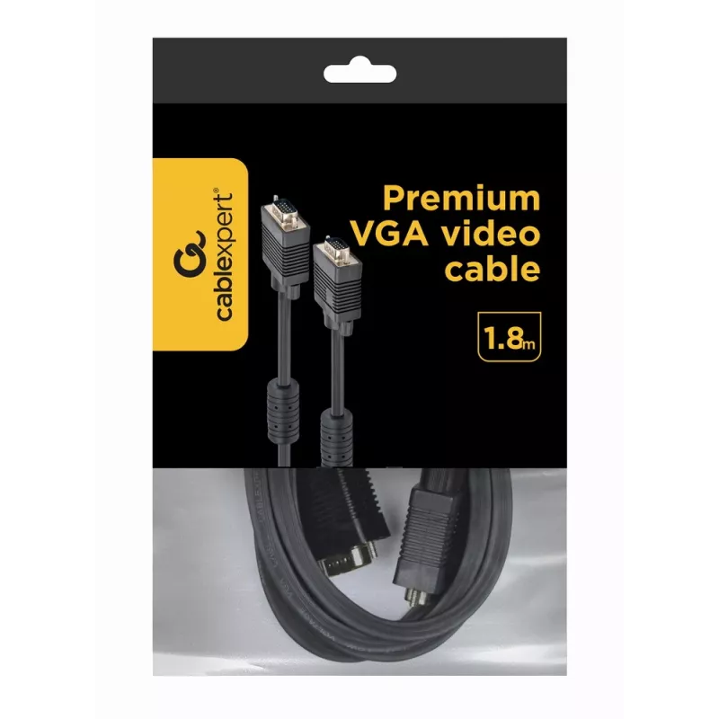 GEMBIRD Premium VGA HD15M/HD15M dubultā ekrānējuma ar 2*ferīta serdi 2.0m kabelis/ Melns