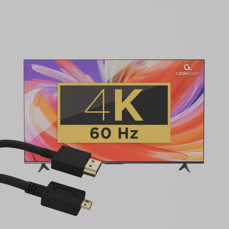 GEMBIRD HDMI vīrieša–mikro D-vīrieša kabelis ar zeltītiem savienotājiem, 2,0 m, melns