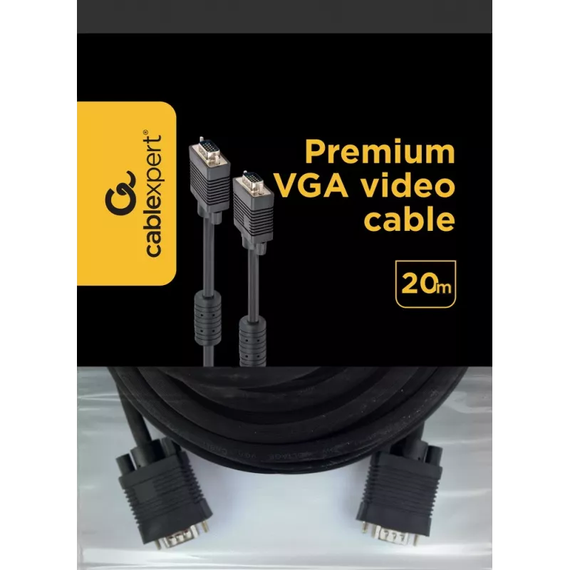 GEMBIRD Premium VGA kabelis - HD15M/HD15M - dubultā ekranēšana ar 2 ferīta serdeņiem 20m - melns