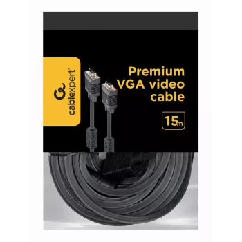 GEMBIRD Premium VGA kabelis HD15M/HD15M dubultais ekranējums ar 2*ferīta serdeņiem 15 m - melns