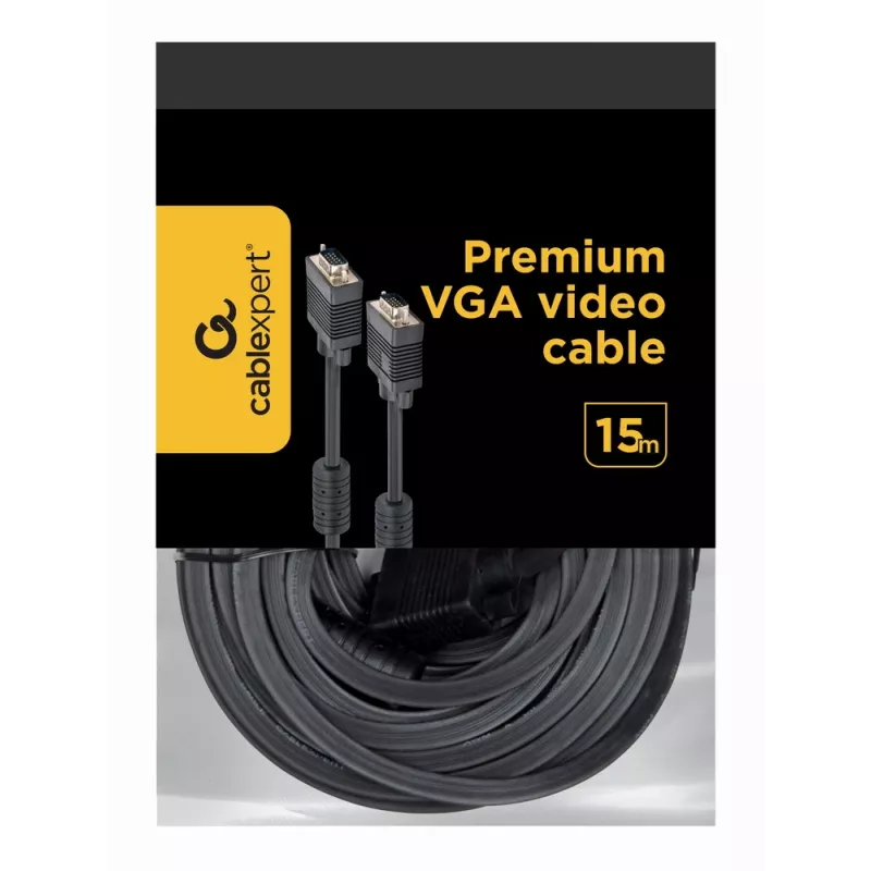 GEMBIRD Premium VGA kabelis HD15M/HD15M dubultais ekranējums ar 2*ferīta serdeņiem 15 m - melns