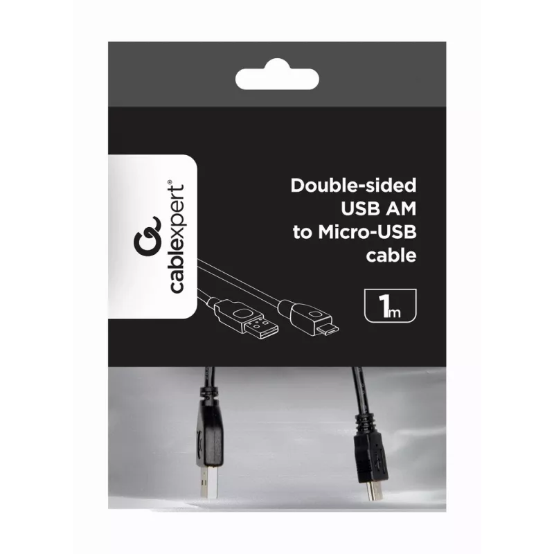 GEMBIRD abpusēji lietojams USB 2.0 AM uz Micro-USB kabelis, 1 m - melns