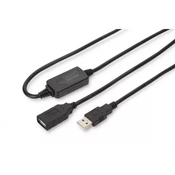 DIGITUS USB 2.0 atkārtotāja kabelis, USB A tēviņš / A mātīte, 15 m (DA-73101)