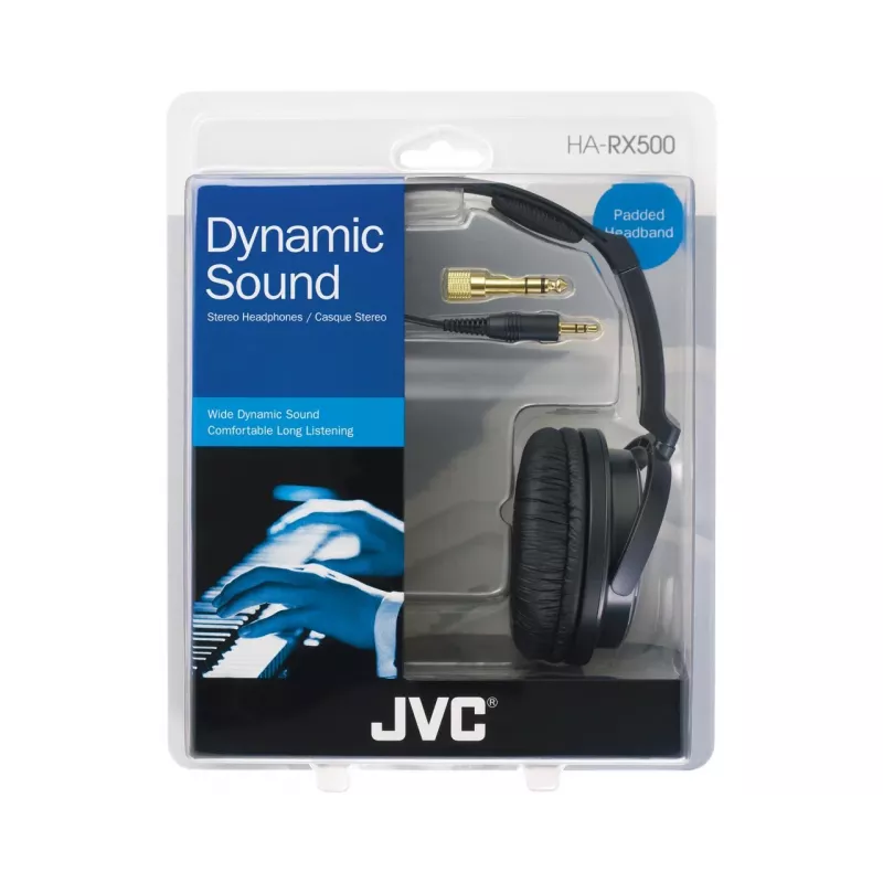JVC HA-RX500-E austiņas ar vadu, galvas stīpas, mūzikai, melnas, baltas
