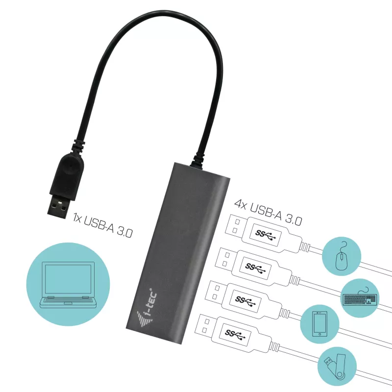USB Hub i-tec Metal Superspeed USB 3.0 4-Port Hub 5000 Mbit/s Grey