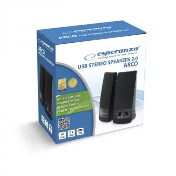 2 ceļu skaļrunis ESPERANZA EP119, 2.0 kanāli, 6 W RMS, 4 Ω, vadu, 3,5 mm & USB, galda virsmai