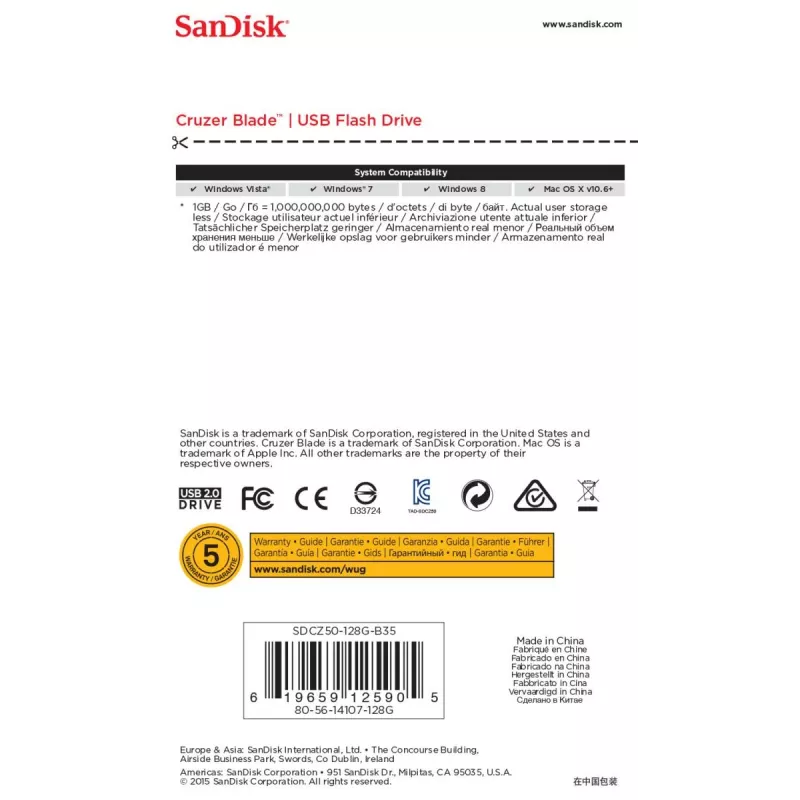 WESTERN DIGITAL SanDisk Cruzer Blade - 128GB USB zibatmiņa - USB 2.0