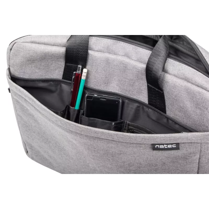 Messenger soma NATEC Mustela portatīvajiem datoriem līdz 39,6 cm (15,6 collām), poliesters, pelēka, priekšējā kabata, plecu siksna