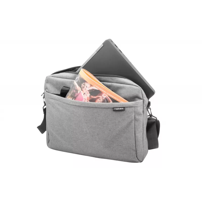 Messenger soma NATEC Mustela portatīvajiem datoriem līdz 39,6 cm (15,6 collām), poliesters, pelēka, priekšējā kabata, plecu siksna
