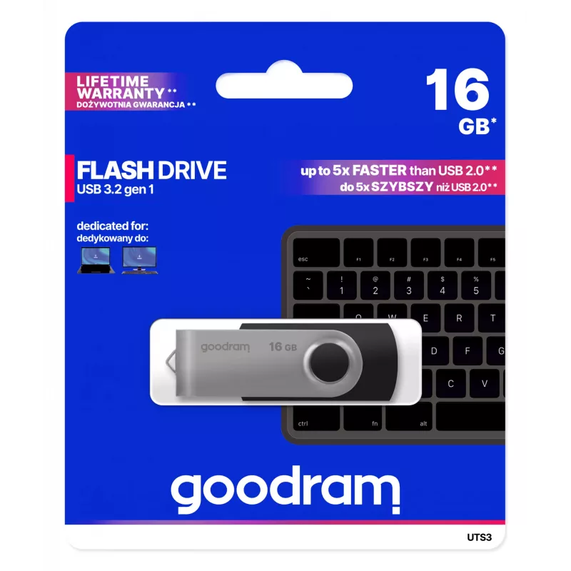 Goodram UTS3 USB flash drive 16 GB USB Typee-A 3.2 Gen 1 (3.1 Gen 1) Melns