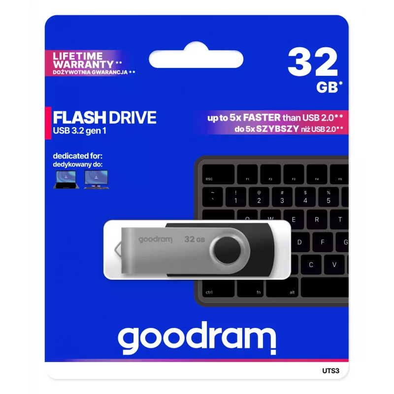 Goodram UTS3 USB zibatmiņa 32 GB USB Typee-A 3.2 Gen 1 (3.1 Gen 1) Melna