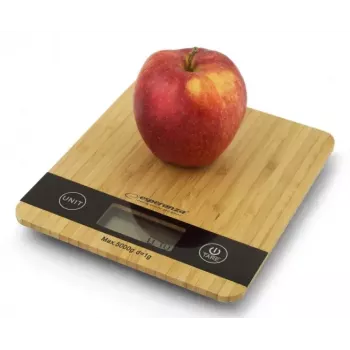Elektroniskie virtuves svari ESPERANZA EKS005 — 5 kg ietilpība, 1 g precizitāte, bambusa platforma