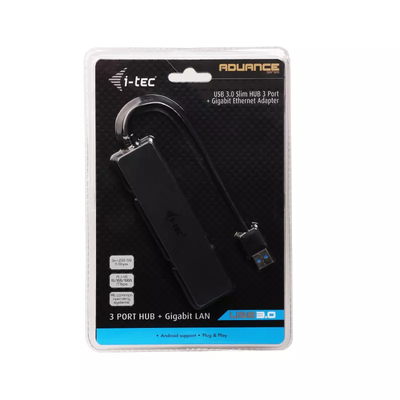 i-tec Advance USB 3.0 plāns HUB 3 portu Gigabit Ethernet adapteris, melns