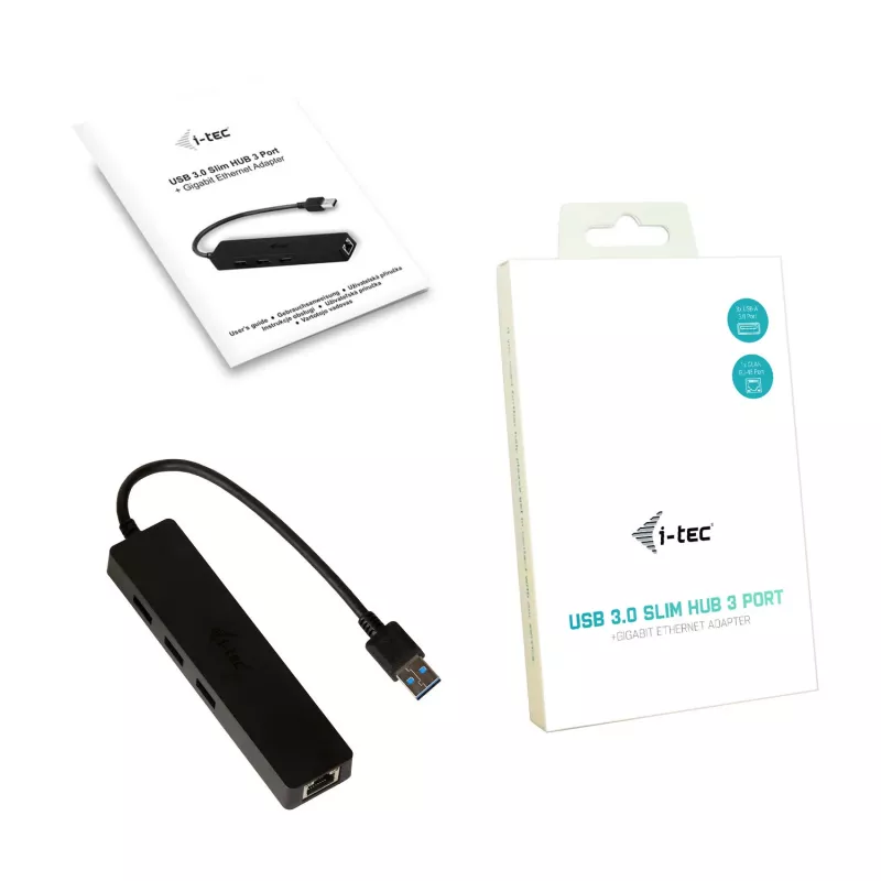 i-tec Advance USB 3.0 plāns HUB 3 portu Gigabit Ethernet adapteris, melns