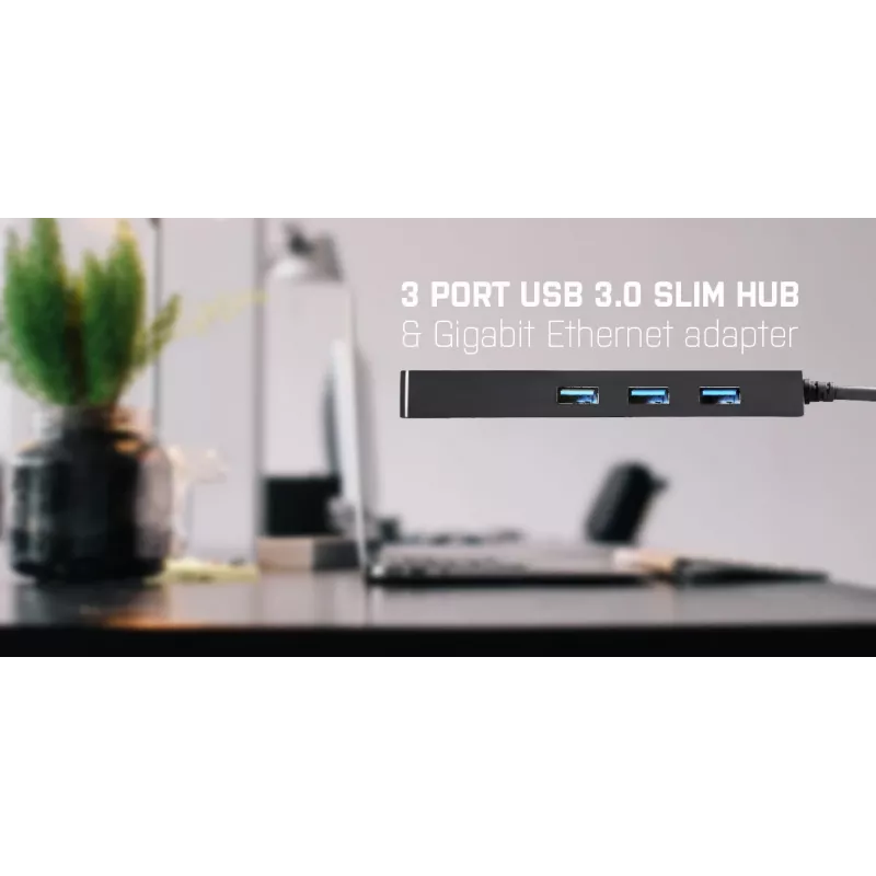 i-tec Advance USB 3.0 plāns HUB 3 portu Gigabit Ethernet adapteris, melns