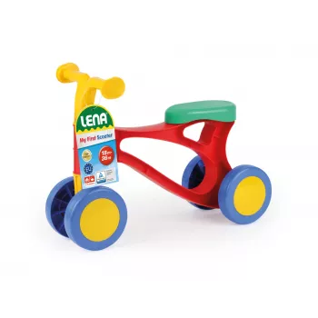 Lena My First Scooter daudzkrāsains, 1.5 g., 4 riteņi, zils, zaļš, oranžs, sarkans