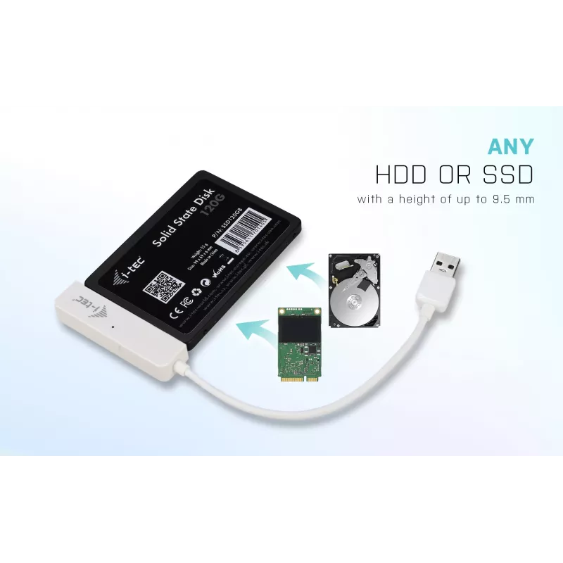 HDD/SSD korpuss i-tec MySafe USB 3.0 Easy 2,5 collu ārējais korpuss – balts