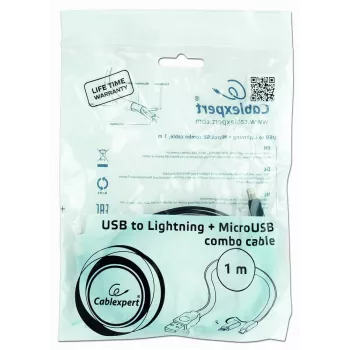 GEMBIRD USB uz Apple Lightning un Micro USB uzlādes kombinētais kabelis 1m - melns